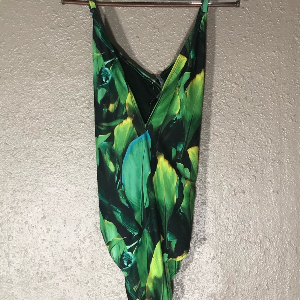Sexy palm print one piece swimsuit - plus 2x